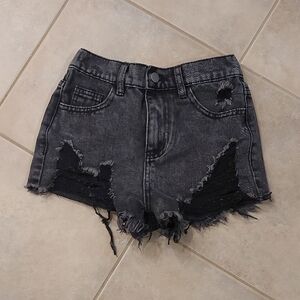 Edgy Charcoal Distressed Denim Shorts